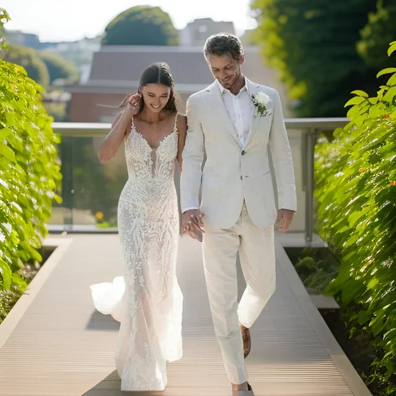 Men Formal Wear For Summer - Linen tuksedo pernikahan pria, pakaian pantai
